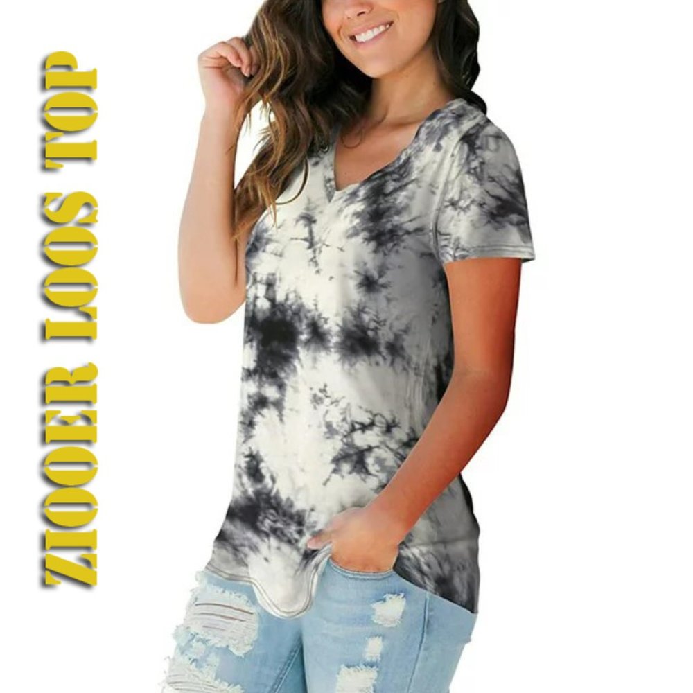 👕 ZIOOER Womens Tops Dressy Casual Loose Summer Floral Printed Blouses V-Neck